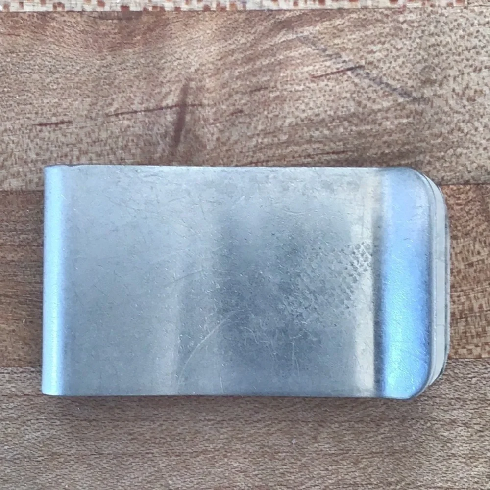 Vintage Navajo Silver & German Silver Money Clip / turquoise & Coral Chip Inlay